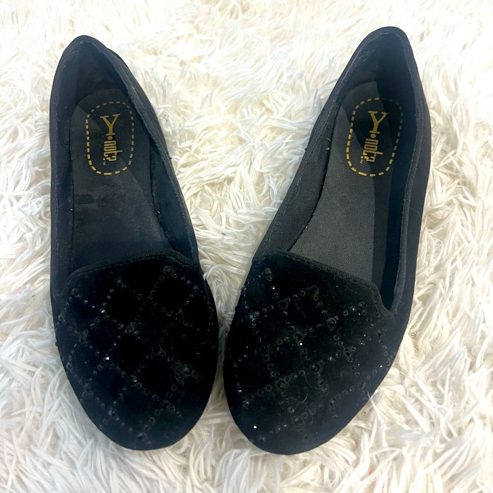Black, rhinestone flats